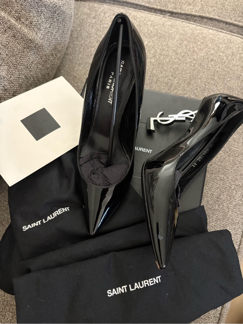 Saint Laurent Black Patent Pointed Toe Stiletto Pumps